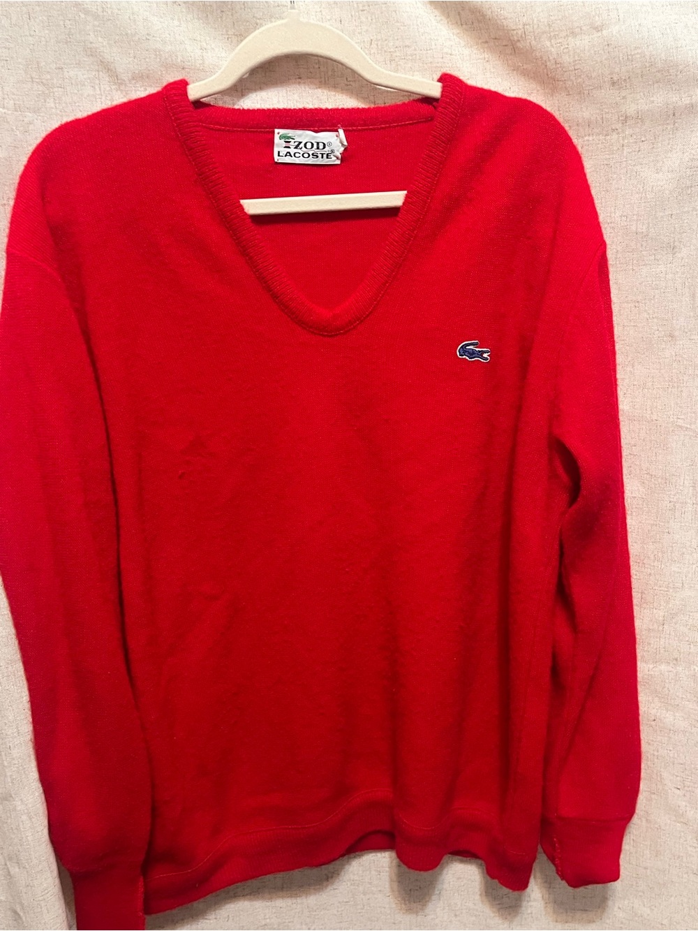 VINTAGE Lacoste Red V-Neck Sweater with Crocodile Logo